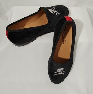 Del Toro Men's New black Velvet skull slip ons